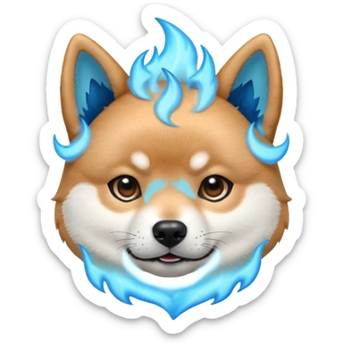 Blue shiba inu head with blue flames sticker