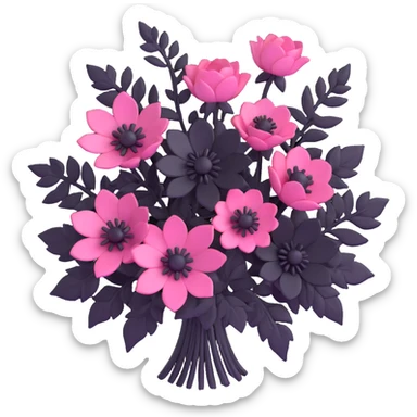 minimal 3D gothic bouquet with pink and black flowers, simple and dark sticker