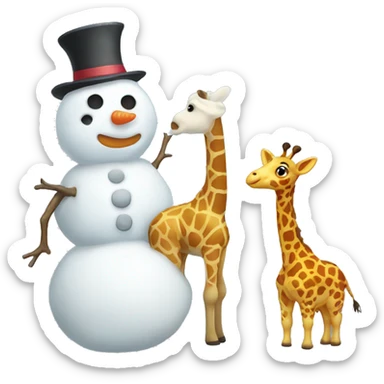 Snowman next to little giraffe sticker