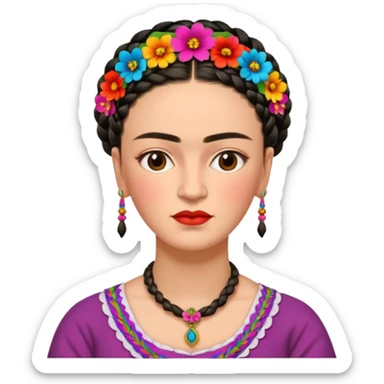 Frida Kahlo with braided hairstyle and vibrant flowers sticker
