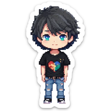 cute chibi boy with t-shirt and jeans sticker