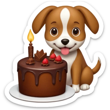 a dog eating a chocolate cake sticker
