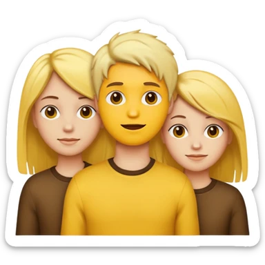3 people, all yellow emoji skin color but different hair colors next to each other  sticker