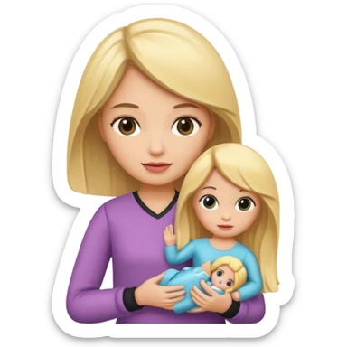woman holding blonde doll sticker