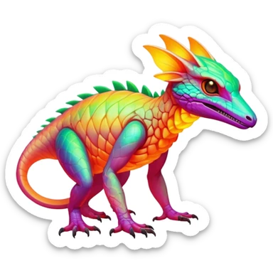 Tropical futuristic lush warm-colored neon Fakémon-Vernid-Trico-creature sticker