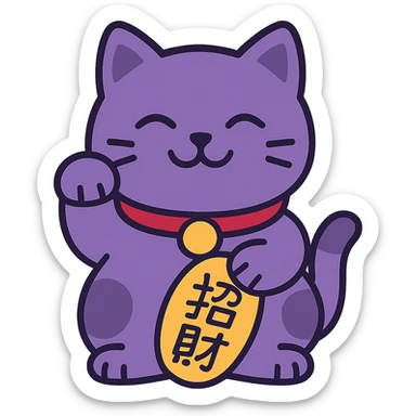 Purple Chinese lucky cat in a flat toon style  sticker