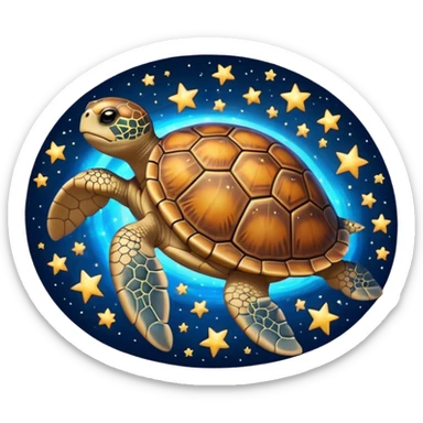 Quasar Turtle emoji – full body, large turtle with a smooth glowing shell shaped like a cosmic quasar, simple light effect in the center of the shell, stars in the shell, no patterns, no aura, slight side angle, no background
 sticker
