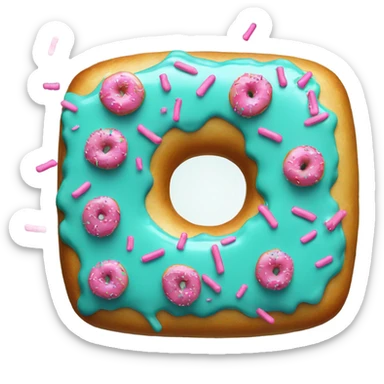 Square donut with teal icing and pink sprinkles sticker