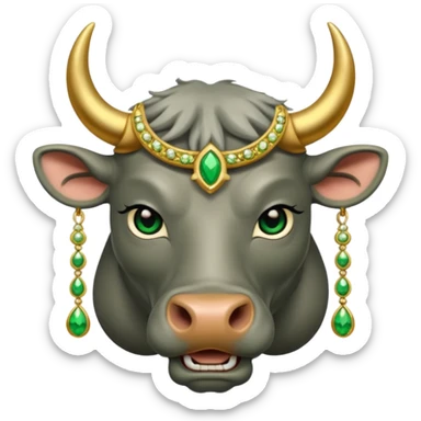 Grey bull with gold and green jewelry  sticker
