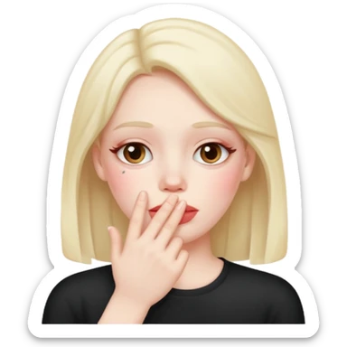 😑 with blush and a hand over the mouth sticker