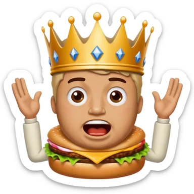 man with a burger king crown sitting down yelling sticker