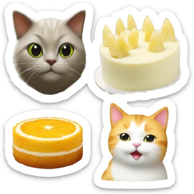durian cake with one orange cat one white cat sticker