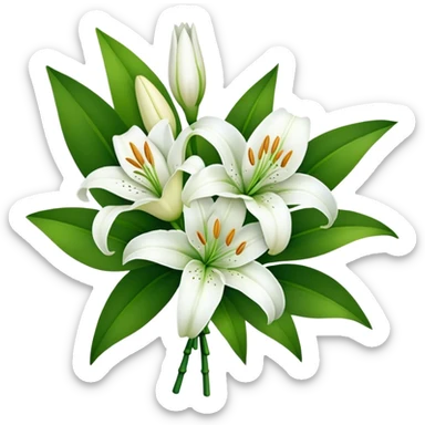 bouquet White Lily, luxuriant, stem, leaf, bud sticker