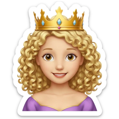 Princess with curly blonde hair, small crown sticker
