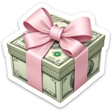 stack of money wrapped ina light pink bow sticker