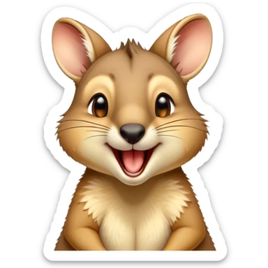 Cinematic Cute Yawning Wallaby Portrait Emoji, Head tilted slightly with a dramatic, wide-open yawn, showcasing a soft, downy tan fur with gently drooping ears, round amber eyes barely open in drowsy contentment, Simplified yet irresistibly adorable features, highly detailed, glowing with a soft, cozy glow, high shine, relaxed yet expressive, stylized with a touch of outback charm, bright and endearing, soft glowing outline, capturing the essence of a sleepy yet affectionate wallaby, so drowsy it feels like it could stretch out of the screen and curl up for a nap! sticker