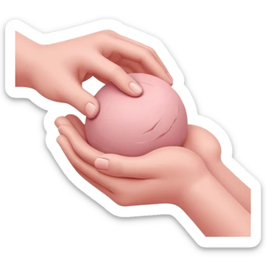 two hands kneading a small pink ball of clay sticker