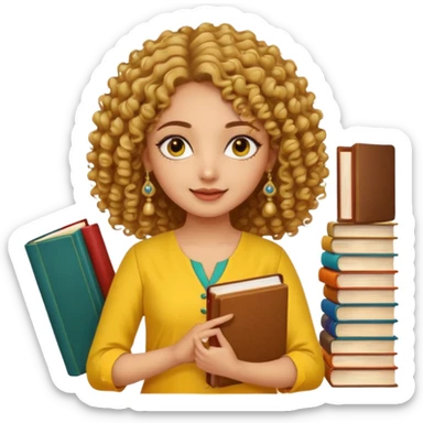 a pretty bratz girl with curly hair wearing a yellow kurti, eyeliner, jhumkas, carrying books sticker