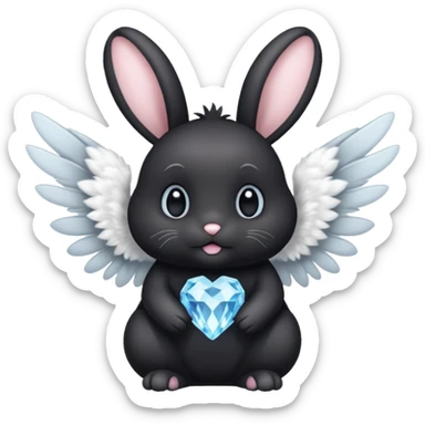 Black bunny with wings and with white cristal sticker