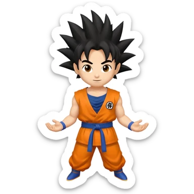 Son Goku emoji, spiky hair, orange gi, cheerful expression, inspired by Dragon Ball sticker