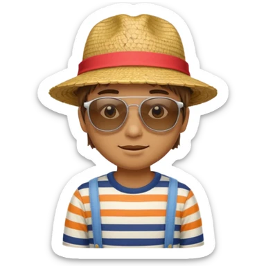 person with striped clothing sun glasses and straw hat sticker
