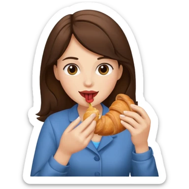 brunette woman eating croissant sticker