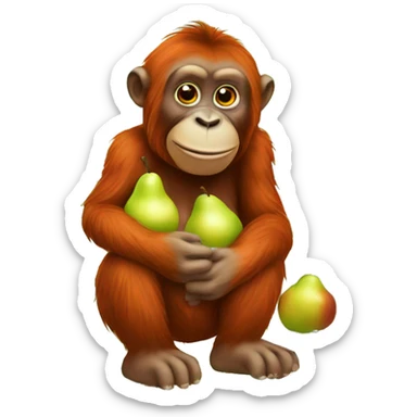 Orang utan holds pear sticker