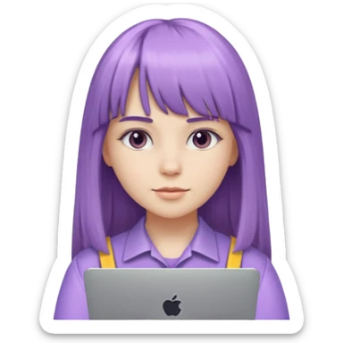lilac girl with long hair and bangs worker and acessories with a pc worten sticker