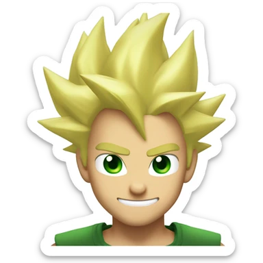 Super saiyan, blonde spikey hair, green eyes, exited, head only sticker