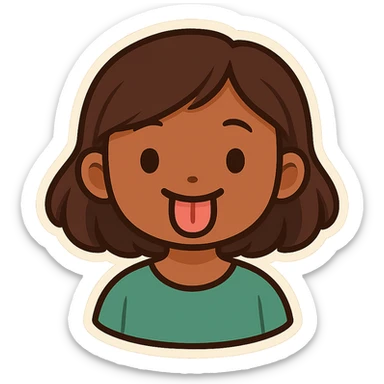 Make this a caramel-skinned girl sticking out her tongue, keep the original chibi stickers style, with no background. sticker