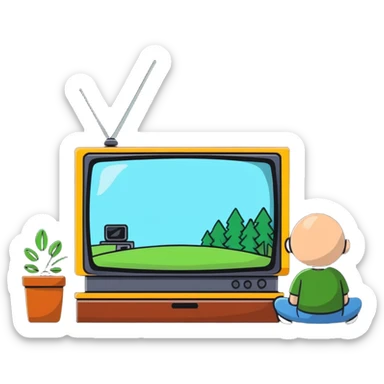 character watching a nature documentary on TV sticker