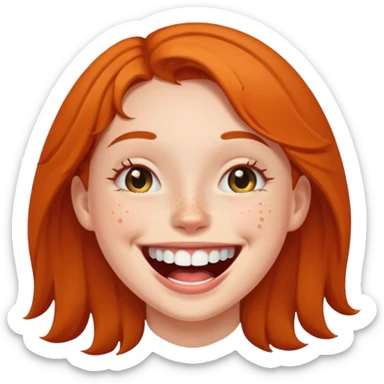 Laughing emoji of a girl and gap between the upper two teeth sticker