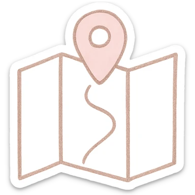 soft and cute map icon, pink theme, Japanese hand-drawn style, transparent background, for mobile home screen sticker