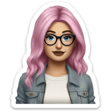 Photo Realistic kylie jenner stylish pink hair BLUE eyes and glasses classy sticker