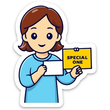 Lady with special one written  sticker
