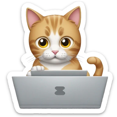 Cat typing on a computer sticker
