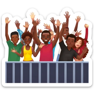 Group of African American men and women fans at hip hop concert with hands raised enjoying the music sticker