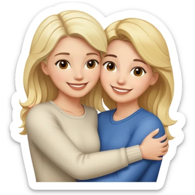 Husband and wife one blonde and one brunette hugging  sticker