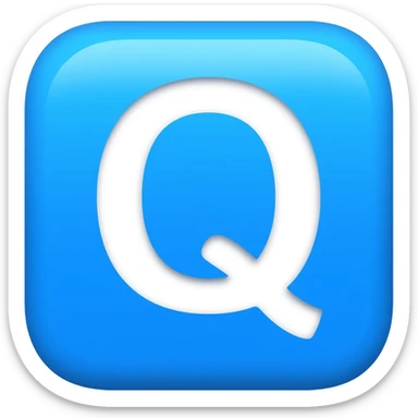 "3D premium,3D rounded-square icon in soft bleu with a beveled edge, bold serif white letter 'Q'centered, strong specular highlights, inner glow, 1024x1024, png" sticker