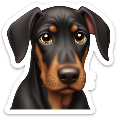 Doberman puppy with clipped ears and big sad eyes sticker