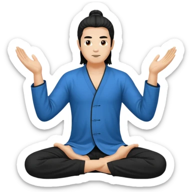 homme au cheveux long qui pratique le qi gong, en habits noirs ou blancs, en position de pratique sticker