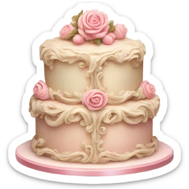 Realistic, detailed rococo cake, beige and pink sticker