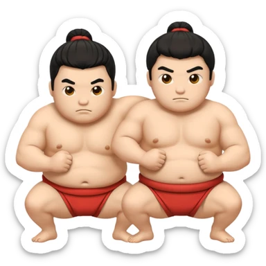 two sumo wrestlers grappling, round cute emoji style, no text sticker