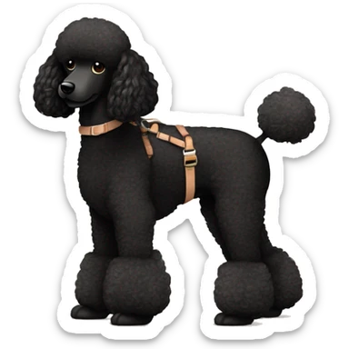 3 legs One Small unshaved Black Poodle with brown harness is walking with a pretty girl sticker