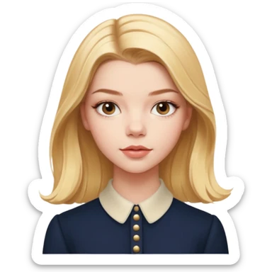 Cinematic Realistic Anya Taylor Joy Portrait, depicted with lifelike skin texture, subtle rosy undertones, and soft natural lighting that enhances the gentle contours of her face. Her intricately detailed golden blonde hair is elegantly. sticker