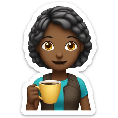 Girl which drink a cup of coffee sticker