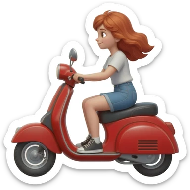 Red hair girl on red scooter sticker