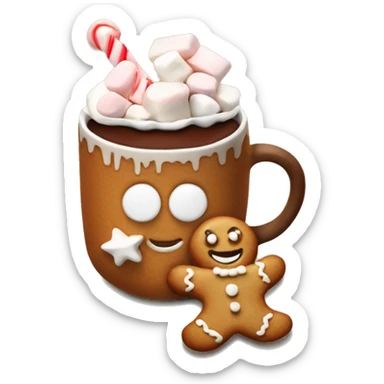 A gingerbread man cup with hot chocolate and marshmallows  sticker