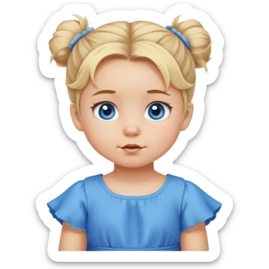 Blond baby girl blue eyes  with messybun  blue dress blue eyes sticker
