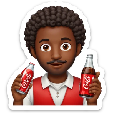 dark black guy short curly hair facial hair holding coke sticker